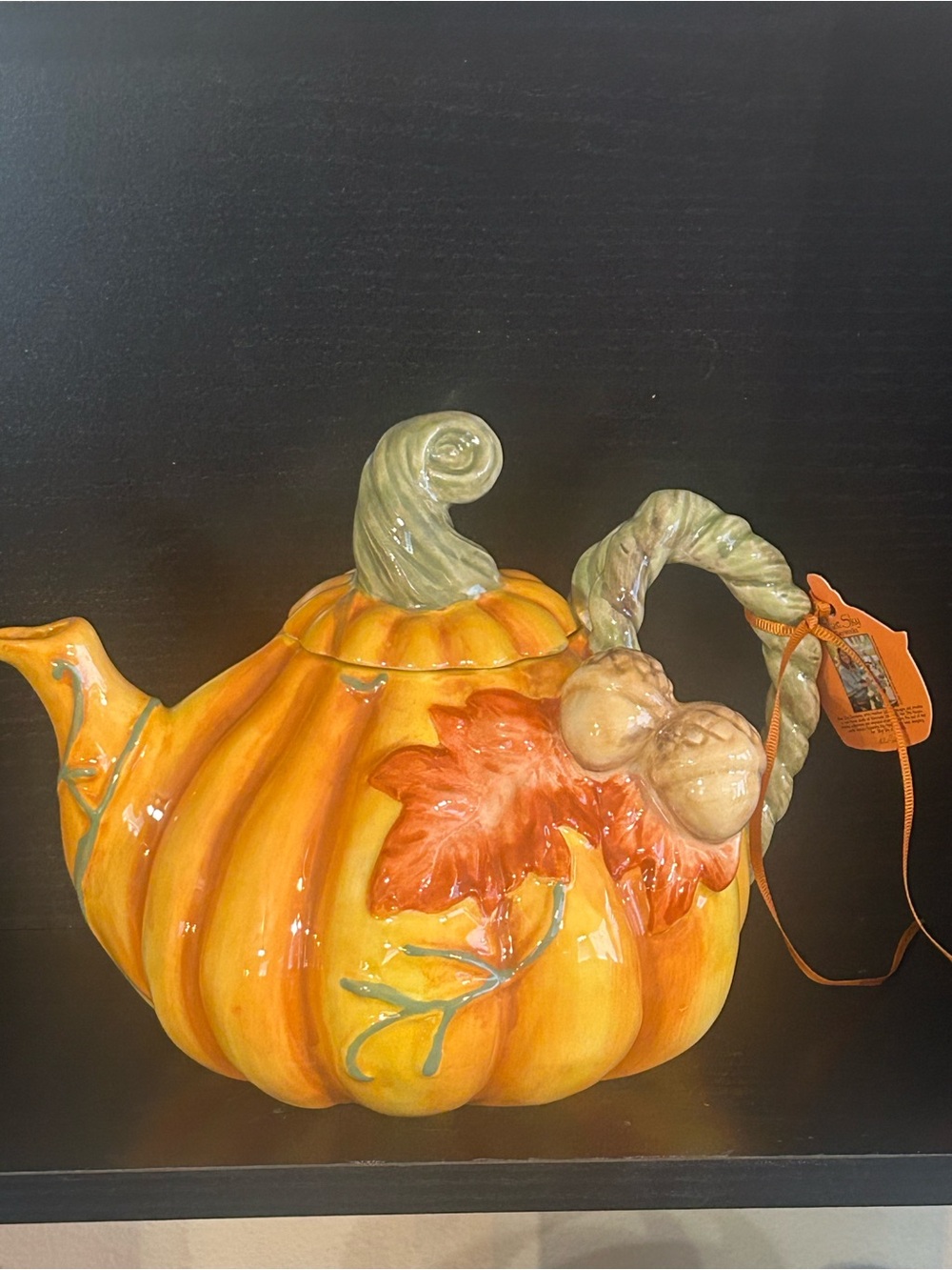 Hand-Painted Pumpkin Teapot Ceramic Accent - Orange